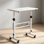 32" White Adjustable Mobile Stand Up Desk with Wheels